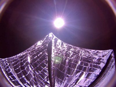 LightSail-A with the Mylar solar sail fully deployed. Credit: The Planetary Society