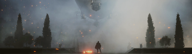 A behemoth looms in the fog in Battlefield 1.