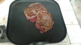 Steak on pan