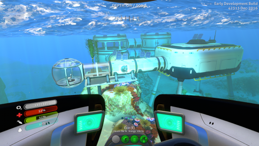 Outer view of an underwater base in Subnautica's safe shallows biome