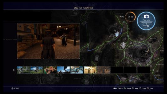 The photo upload screen the player is given at each rest stop in Final Fantasy XV.