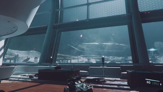 Looking out on the surface of the moon in a main mission of Call of Duty: Infinite Warfare