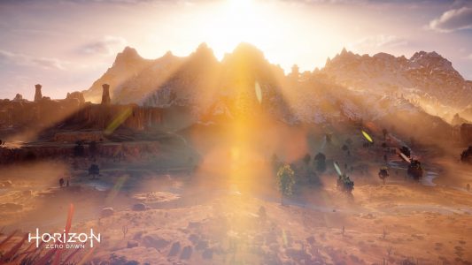 A beautiful sunburst photo in Horizon Zero Dawn