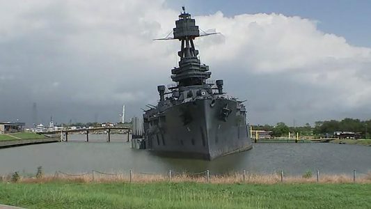 USS Texas sits low in the water after flooding