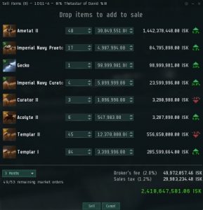 A large number of fighters and drones in EVE Online selling for 2.4 billion ISK.